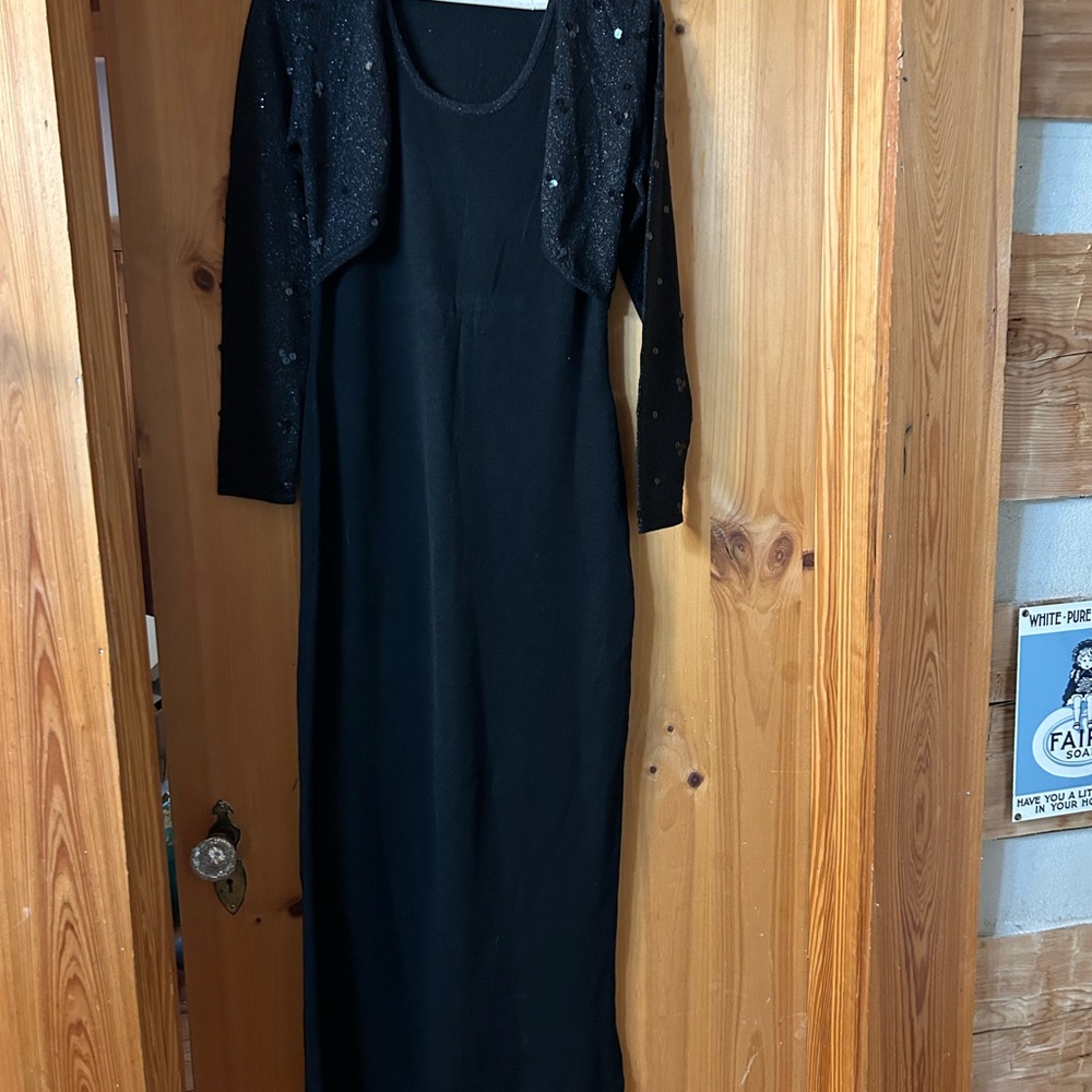Carole Little Black Maxi Dress with Sequin Bolero